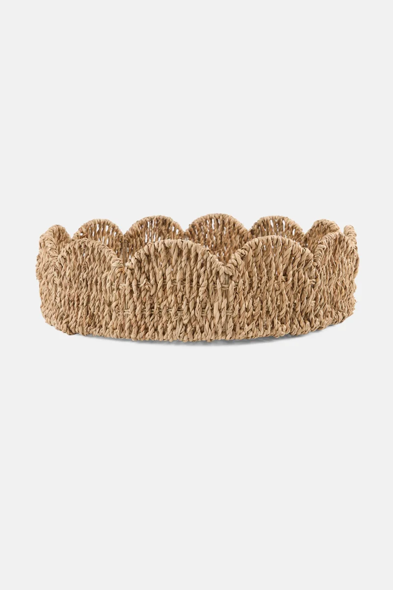 موي موتشو Round Decorative Tray With Waves, Tan