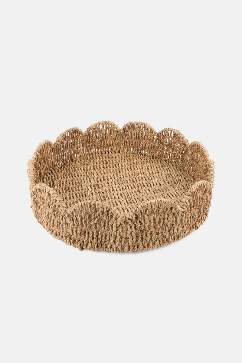 موي موتشو Round Decorative Tray With Waves, Tan