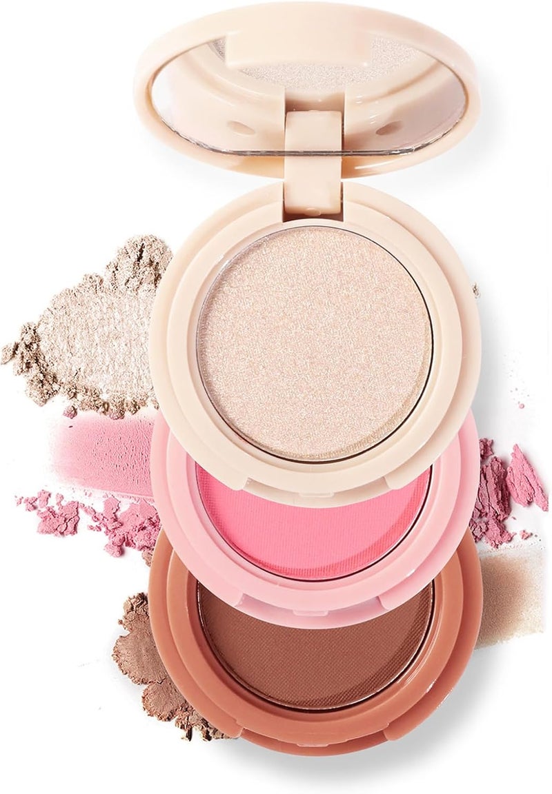 Morning Light Sweet Bloom Cozy Contour Matte Shimmer Powder Makeup Face Palette 3 in 1 Contour Highlight and Blush Palette with Mirror Blendable Travel Friendly Cruelty Free