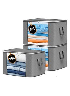 Generic 3 Pack Storage Bag Grey, Large 90L Capacity, 3 Sided Zip Top Lid, Practical for Storing Clothes, Toys & Duvet. Dust/Mites Proof, Ideal for House Moving. (60 x 43 x 35 cm)  - Image 1