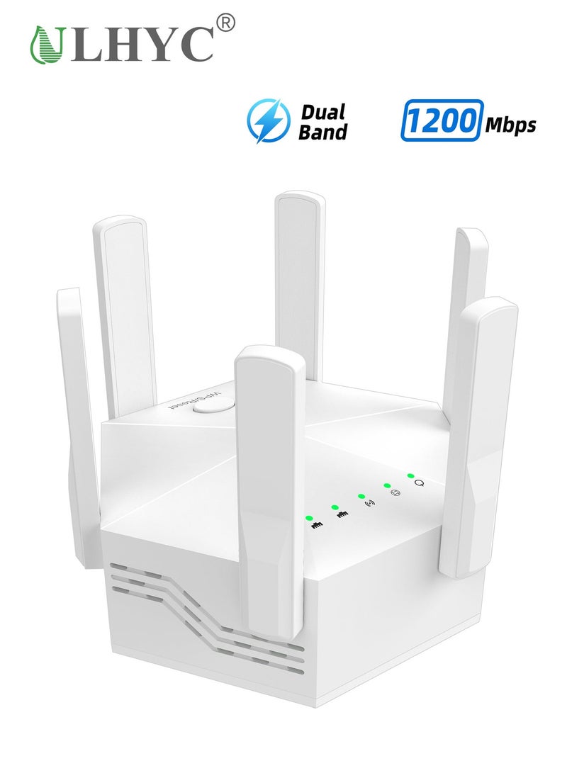 ULHYC AC1200 Dual-Band WiFi Extender | 1200Mbps High Speed Wireless Repeater | 2.4GHz & 5GHz Signal Booster | Expands Whole Home Coverage | Compatible with All Routers | Easy Setup - Image 1