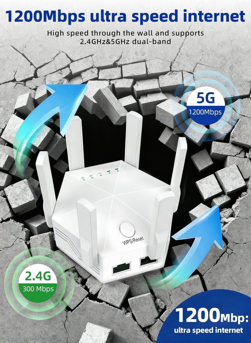 ULHYC AC1200 Dual-Band WiFi Extender | 1200Mbps High Speed Wireless Repeater | 2.4GHz & 5GHz Signal Booster | Expands Whole Home Coverage | Compatible with All Routers | Easy Setup - Image 5