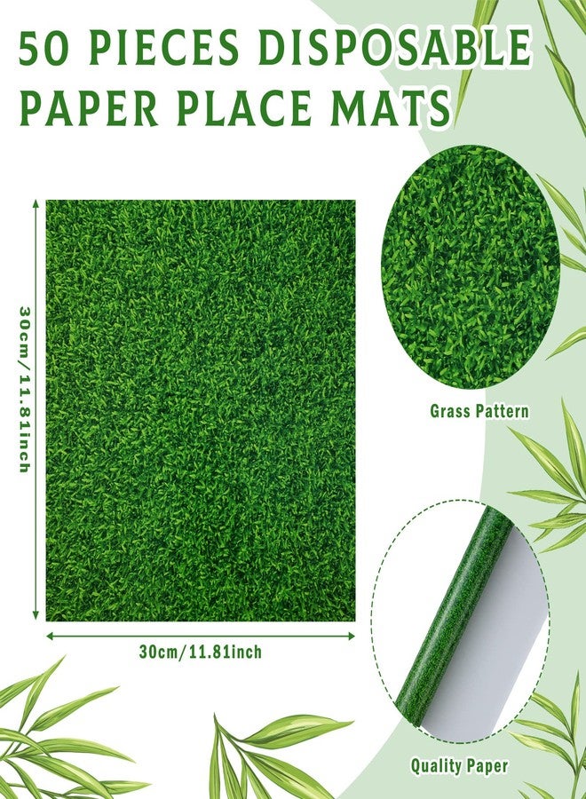 Yinder 50 Pcs Disposable Paper Grass Mat Square Fake Grass Placemats Green Grass Print Paper Placemats for Farmhouse Garden Celebration Indoor Outdoor Softball Golf Party Decor, 11.8 x 11.8 Inch - Image 2