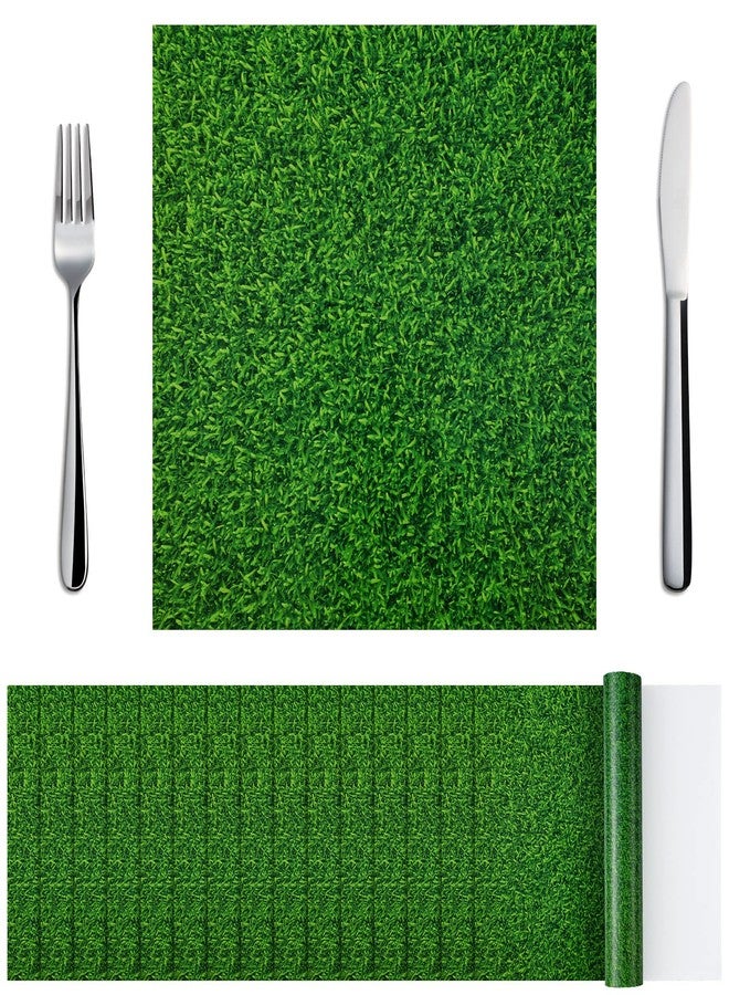 Yinder 50 Pcs Disposable Paper Grass Mat Square Fake Grass Placemats Green Grass Print Paper Placemats for Farmhouse Garden Celebration Indoor Outdoor Softball Golf Party Decor, 11.8 x 11.8 Inch - Image 1