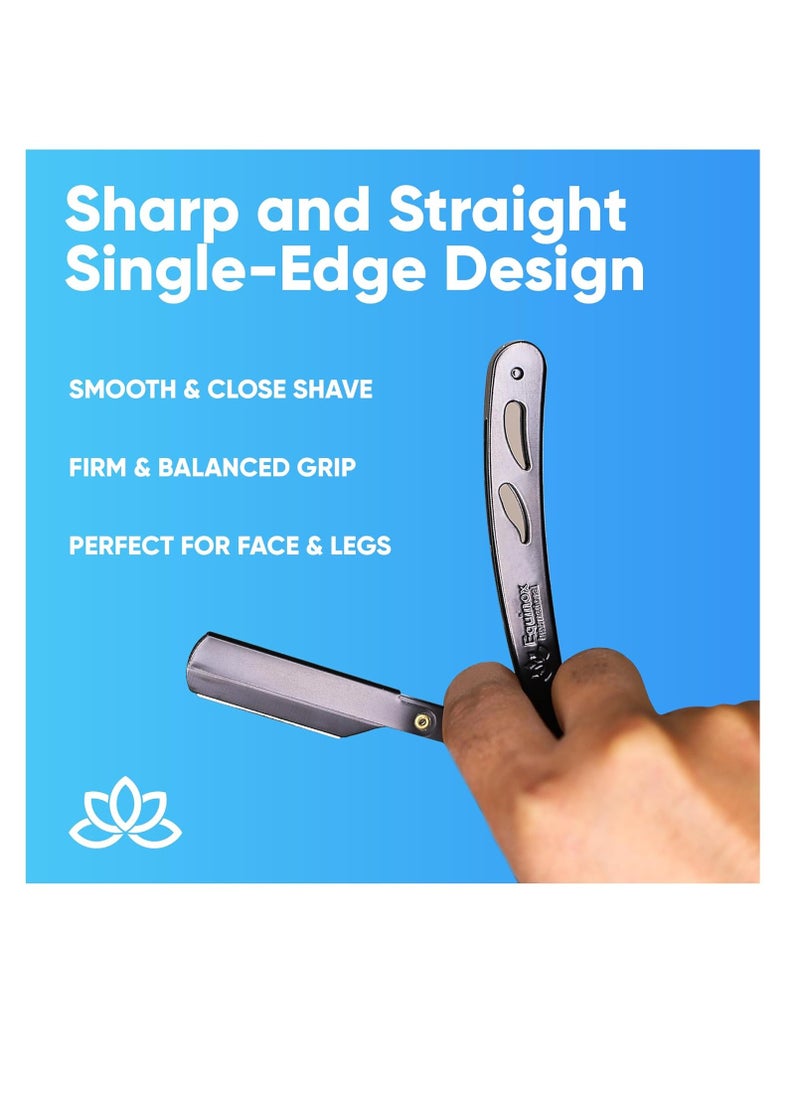 Derby - Straight Edge Razor with 100 Single Derby Straight Razor Blades-Barber Straight Razor-Close Shaving Manual Shaver-Disposable Straight Razor Blades (Matte Black Razor w/Black 100 Derby Blades) - Image 1