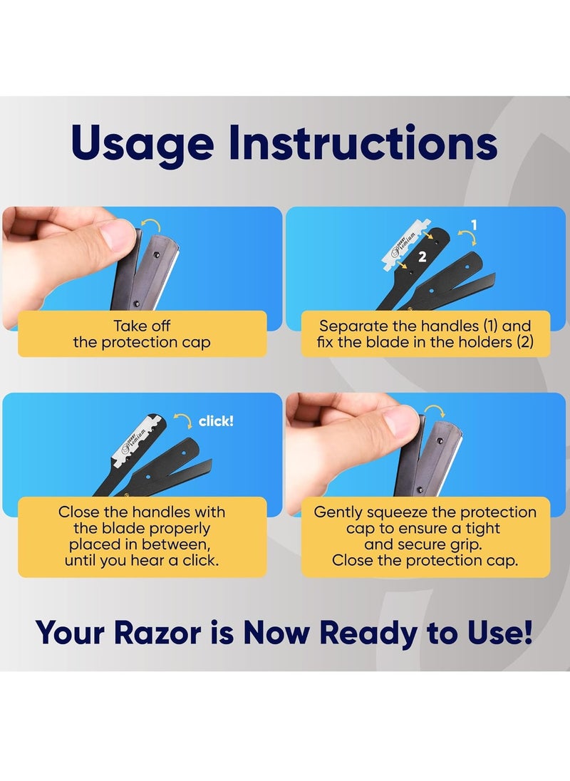 Derby - Straight Edge Razor with 100 Single Derby Straight Razor Blades-Barber Straight Razor-Close Shaving Manual Shaver-Disposable Straight Razor Blades (Matte Black Razor w/Black 100 Derby Blades) - Image 1