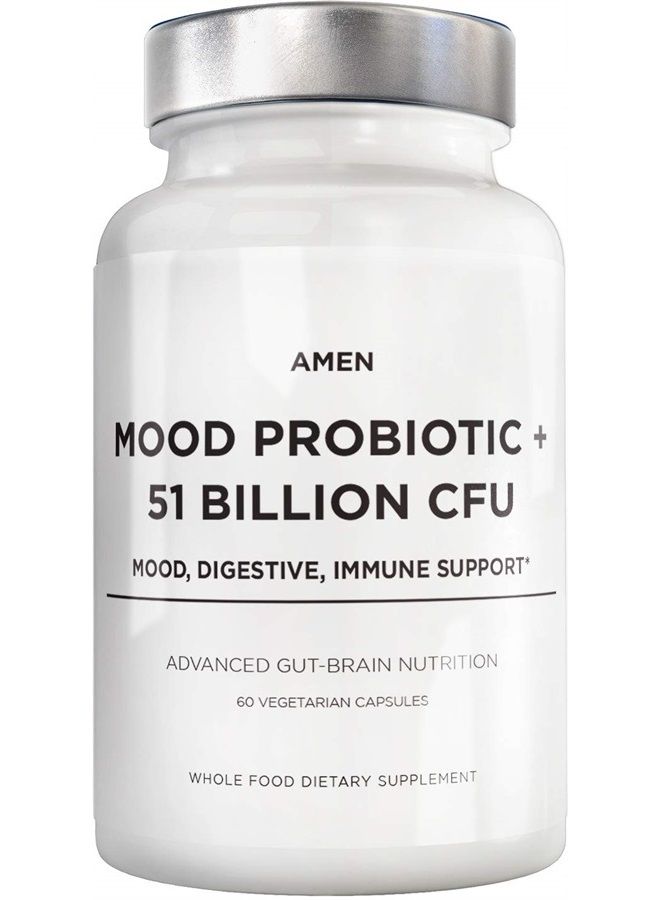 Amen Mood Probiotic Supplement 51 Billion CFU - Organic Prebiotics and Probiotics - Acidophilus Probiotic Pills, Fibers - Mood Organic Ashwagandha, Blueberries - Vegan & Non-GMO - 60 Capsules - Image 1