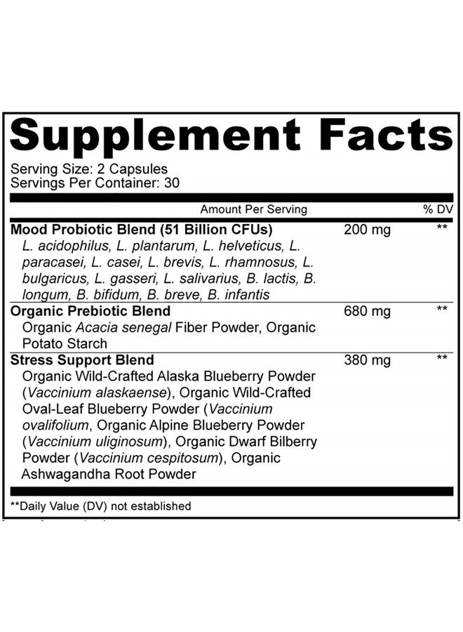 Amen Mood Probiotic Supplement 51 Billion CFU - Organic Prebiotics and Probiotics - Acidophilus Probiotic Pills, Fibers - Mood Organic Ashwagandha, Blueberries - Vegan & Non-GMO - 60 Capsules - Image 2
