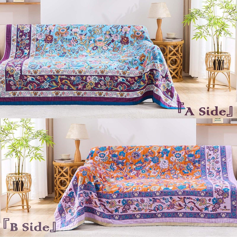 XIBLC Fall Blanket for Bed, 100% Cotton Soft Rustic Boho Throw Blanket Quilt, 60"x80" Farmhouse Decor Bed Flower Blankets, Light Weight Reversible Bohemian Throw Quilt - Image 4
