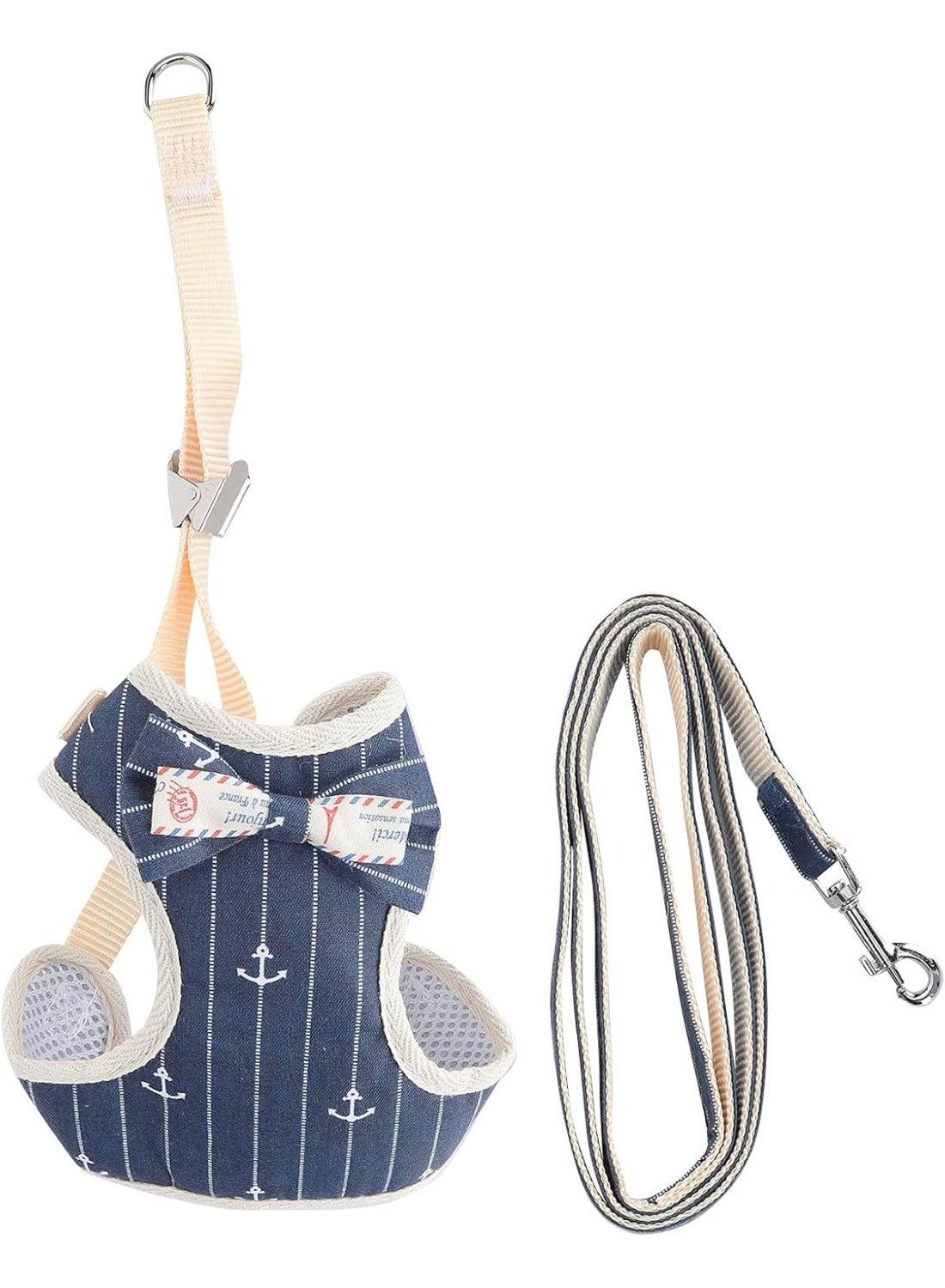 Cat Harness Leash Set, Breathable Cat Vest Harness with Leash Adjustable Cat Chest Strap Harness Cat Harness with Pulling Traction Leash Rope for Cat Dog Walking(Navy Blue Stripe M)