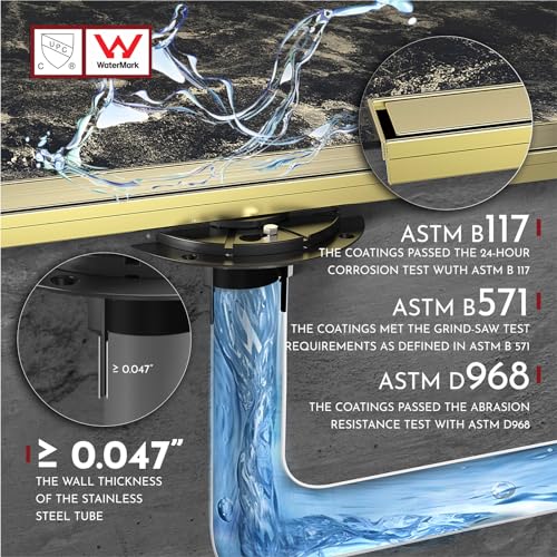 WEBANG 12 Inch Linear Shower Drain Rectangular Floor Drain with Accessories Reversible 2-in-1 Cover Tile Insert Grate Removable SUS304 Stainless Steel CUPC Certified Brushed Gold - Image 5