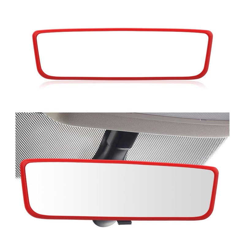Gasedin Rear View Mirror Protector Frame Soft Silicone Auto Rear View Mirror Protective Cover Rearview Edge Cover Compatible with Model 3 Y Universal Interior Car Accessories Red - Image 3