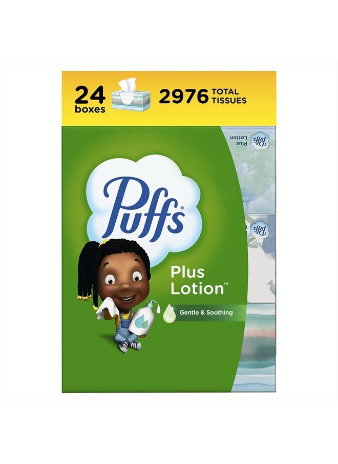 Puffs Plus Lotion Facial Tissues, 24 Family Boxes, 124 Tissues Per Box  - Image 1