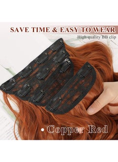 NAYOO Ayoo Clip In Curly Hair Extensions 4Pcs Long Wavy Synthetic Thick Hairpieces With Fiber Double Weft For Women Hair Full Head (24 Inch Copper Red)  - Image 4