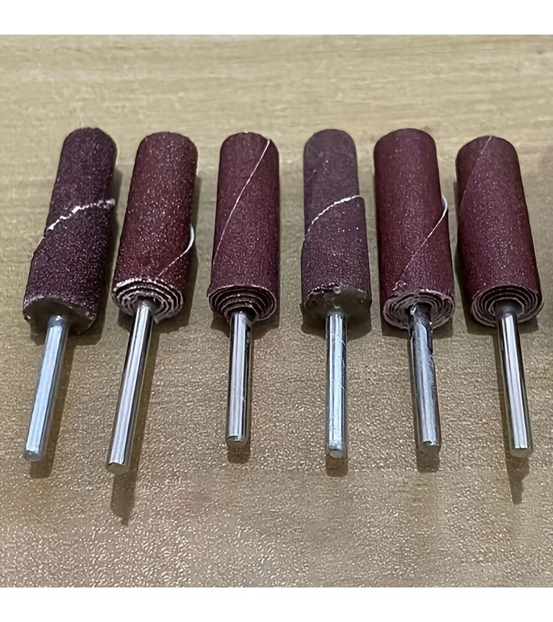 6 قطع حامل لفائف كاشط 3 مم قضيب أسطواني للطحن أسطوانة صنفرة بكرة لفائف عجلة رفرف رأس صنفرة ملحقات إزالة الصدأ لطحن المعادن أداة كهربائية درجة حبيبات 240 - Image 1