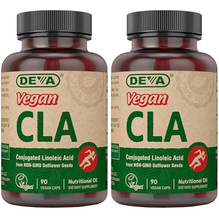 DEVA Vegan CLA 2-Pack – Conjugated Linoleic Acid from Non-GMO Safflower Oil, 90 Vegan Caps Ea - Image 1