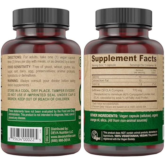 DEVA Vegan CLA 2-Pack – Conjugated Linoleic Acid from Non-GMO Safflower Oil, 90 Vegan Caps Ea - Image 2
