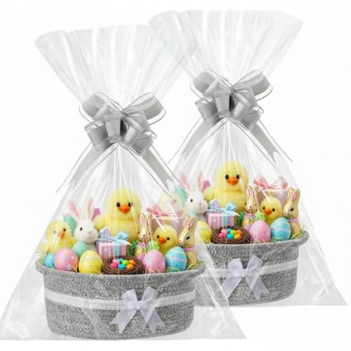 Colingmill 2 Pack Graduation Woven Gift Basket Empty with Ribbon Bow 12x8x5 Chest Box with Gift Bags Candy Baskets with Handle for Mothers Day Wedding Birthday DecorGray - Image 1