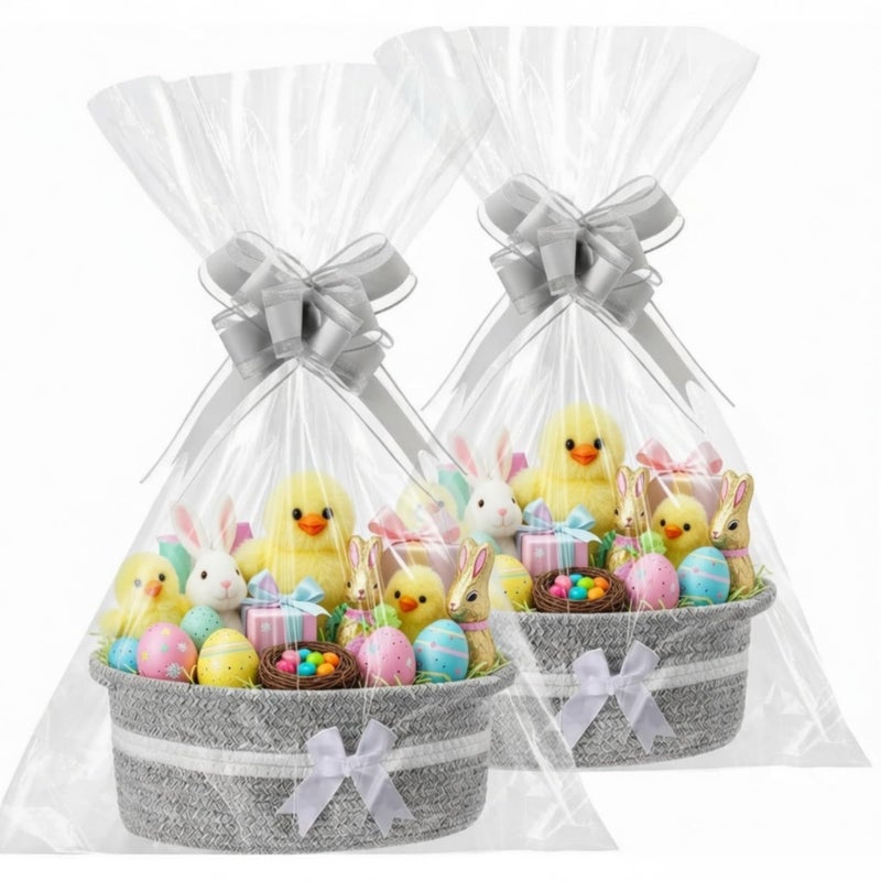Colingmill 2 Pack Graduation Woven Gift Basket Empty with Ribbon Bow 12x8x5 Chest Box with Gift Bags Candy Baskets with Handle for Mothers Day Wedding Birthday DecorGray - Image 2
