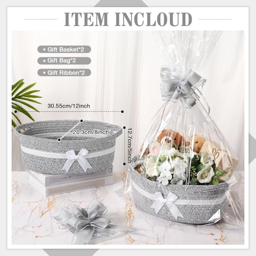 Colingmill 2 Pack Graduation Woven Gift Basket Empty with Ribbon Bow 12x8x5 Chest Box with Gift Bags Candy Baskets with Handle for Mothers Day Wedding Birthday DecorGray - Image 3