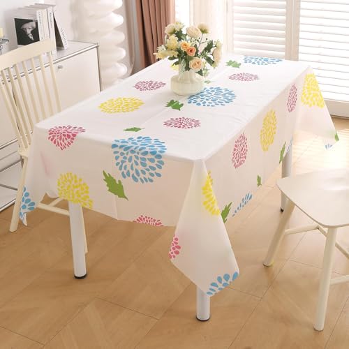 HOKIPO PEVA Waterproof Table Cover Cloth for 6 Seater Dining Table | Dustproof Printed Table Cloth, Study & Coffee Table Cover, 72x54 Inches, Multicolor Chrysanthemum (NEW-AR-5872-D3) - Image 1