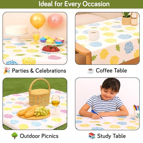 HOKIPO PEVA Waterproof Table Cover Cloth for 6 Seater Dining Table | Dustproof Printed Table Cloth, Study & Coffee Table Cover, 72x54 Inches, Multicolor Chrysanthemum (NEW-AR-5872-D3) - Image 5
