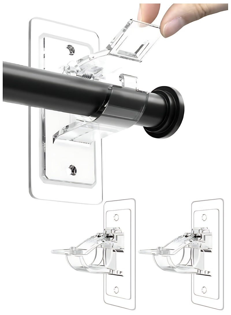 CLAVON 2-Pack No Drill Needed Curtain Rod Holders Brackets, Self Adhesive Rod Holder Hooks, Multipurpose Nail Free Stick on Curtain Rod Hooks - Image 1