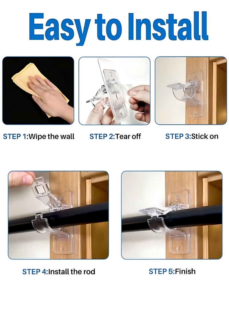 CLAVON 2-Pack No Drill Needed Curtain Rod Holders Brackets, Self Adhesive Rod Holder Hooks, Multipurpose Nail Free Stick on Curtain Rod Hooks - Image 5