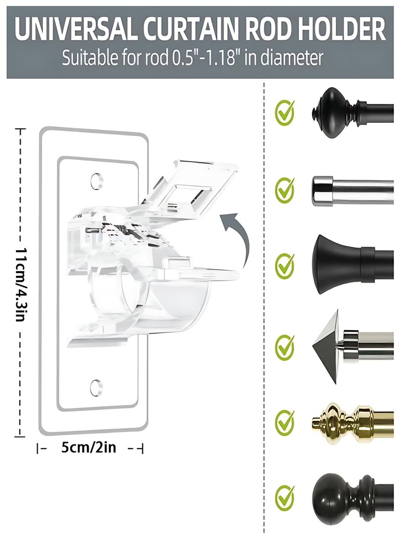 CLAVON 2-Pack No Drill Needed Curtain Rod Holders Brackets, Self Adhesive Rod Holder Hooks, Multipurpose Nail Free Stick on Curtain Rod Hooks - Image 2