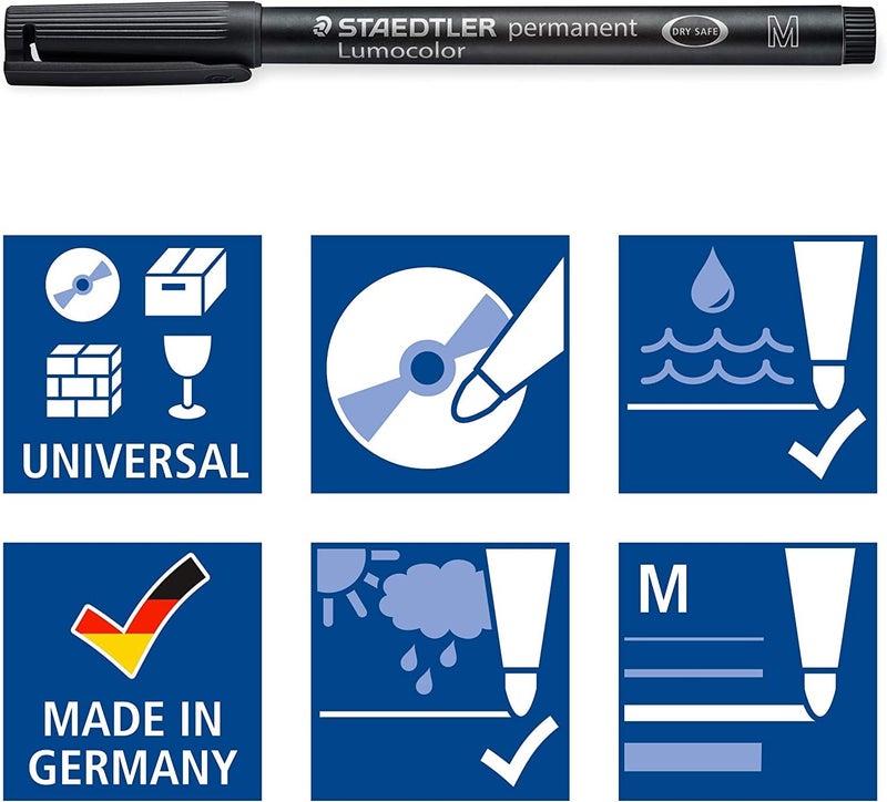 STAEDTLER Lumocolor Universal Pen, Medium, Felt Tip, Permanent Marker, 1.0mm, Blue 317-3 - Image 4