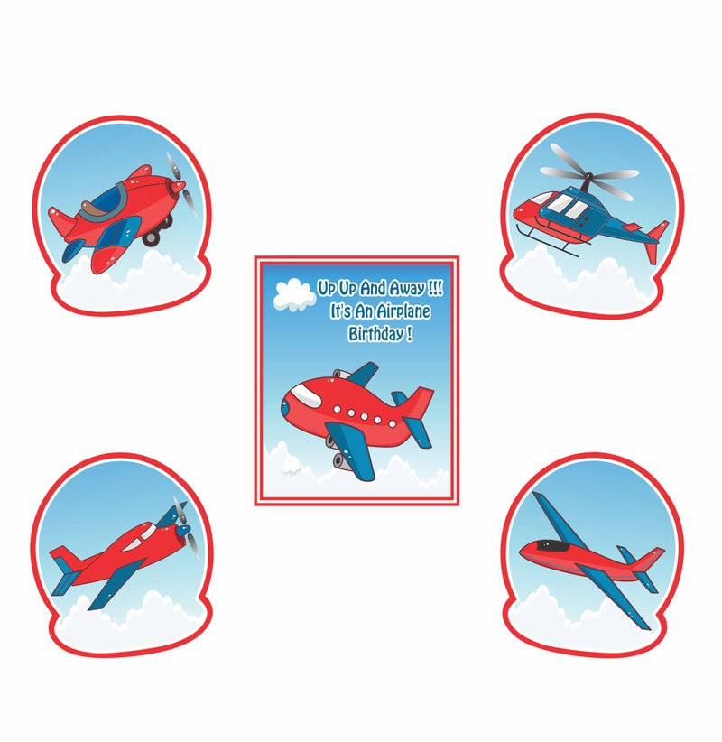 Untumble Aeroplane Birthday Decorations for Boys or Girls | Perfect Aeroplane Theme Decorations with Happy Birthday Banner, Plane Posters, Paper Fans, Balloons & Cake Topper | Pack of 56 - Image 3