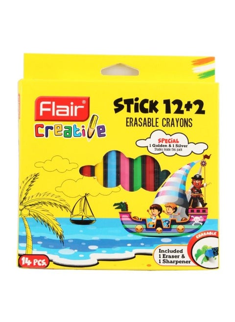 Erasable Crayons included 1 eraser & 1 sharpener - 14 pcs - model FA8030