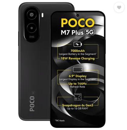 POCO M7 Plus 5G, Carbon Black (4GB, 128GB) - Image 1