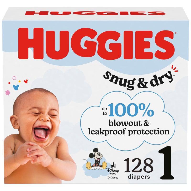 Huggies Size 1 Diapers, Snug & Dry Newborn Diapers, Size 1 (8-14 lbs), 128 Count, Packaging May Vary - Image 1
