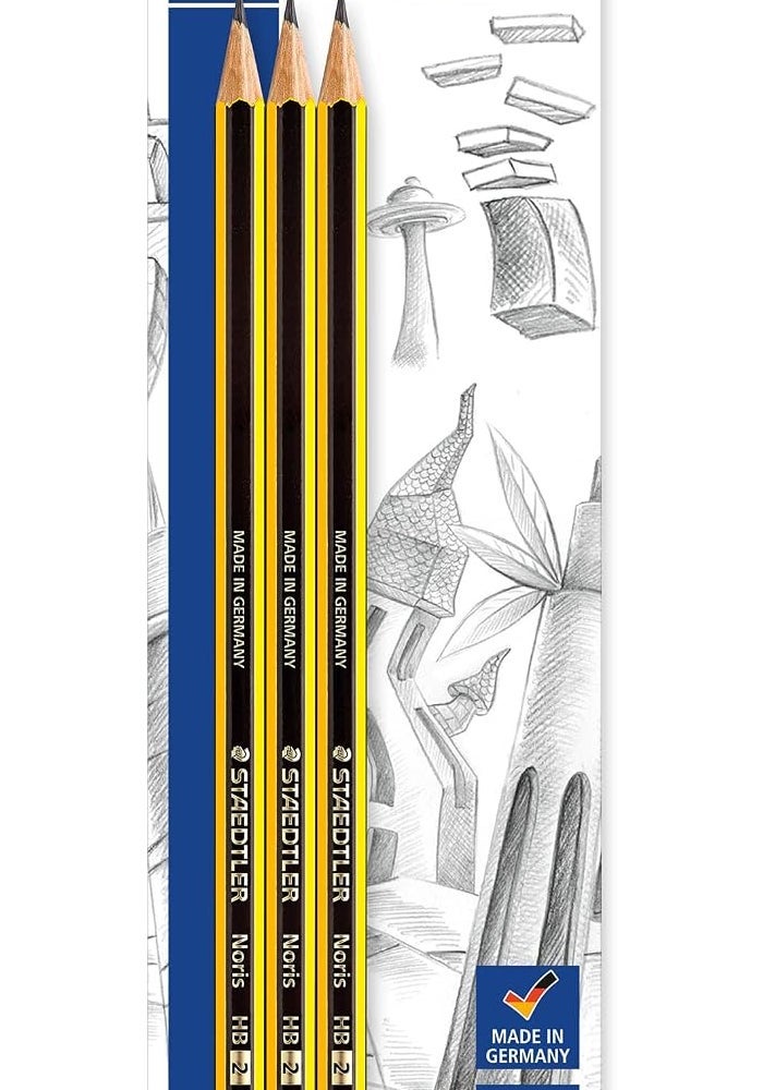 STAEDTLER Noris HB Pencils with Eraser - Pack of 3 - Image 1