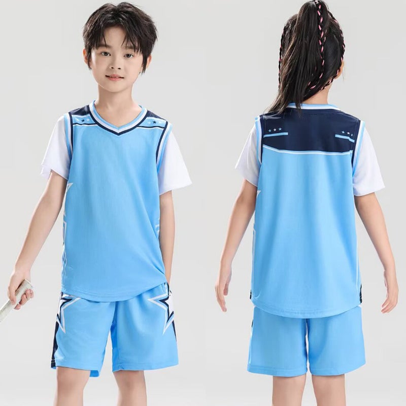 Children'S Basketball Uniform Short-Sleeved Suit Boys And Girls Fake Two-Piece Jersey Student Class Uniform Game Training Team Uniform Printed Number - Image 5