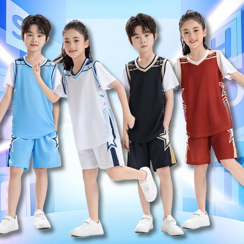Children'S Basketball Uniform Short-Sleeved Suit Boys And Girls Fake Two-Piece Jersey Student Class Uniform Game Training Team Uniform Printed Number - Image 2