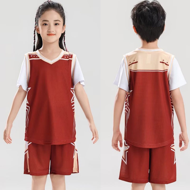 Children'S Basketball Uniform Short-Sleeved Suit Boys And Girls Fake Two-Piece Jersey Student Class Uniform Game Training Team Uniform Printed Number - Image 4