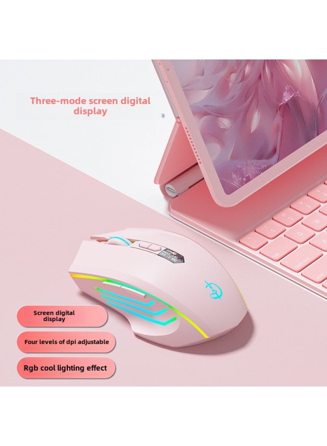 Mouse Mute Wireless Communication For Boys And Girls Laptop Electronic Competition Silent Desktop Game Rechargeable Bluetooth-Specification:Screen Digital Display Qingying Battery Display Qingying Dpi File Display Qingying Bluetooth Wireless Three-mode Qingying Vitality Powder Qingying - Image 1
