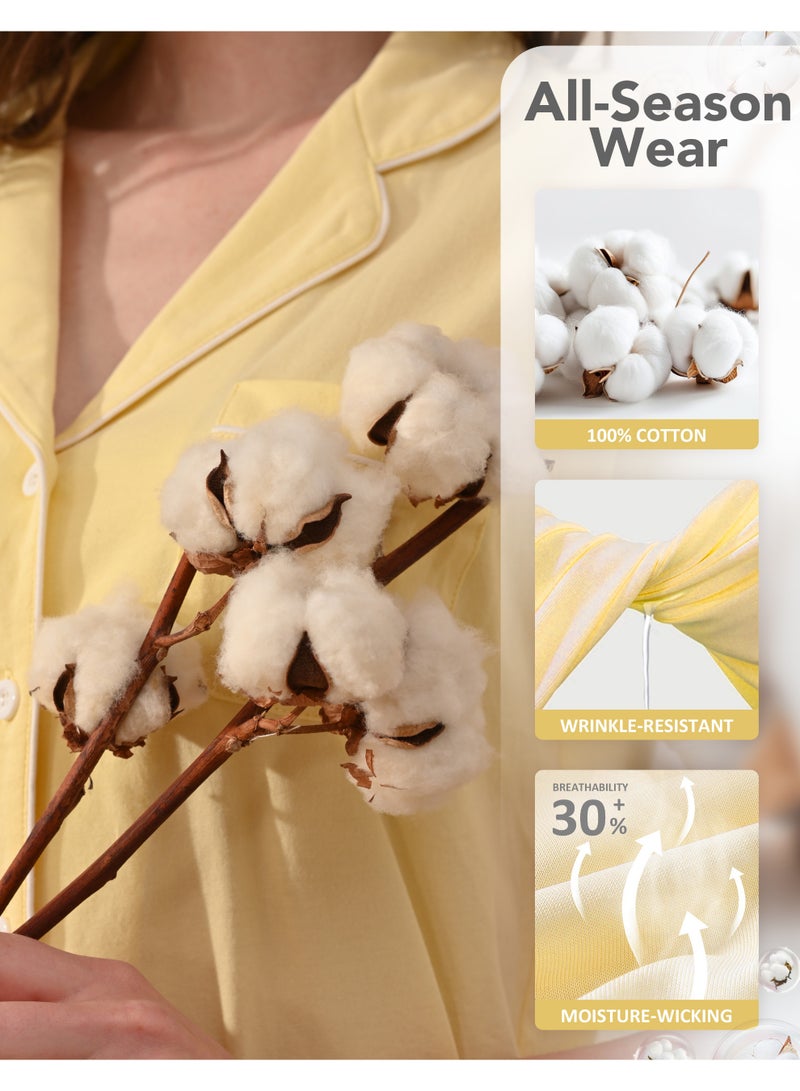 100% Cotton Pajamas for Women Sets 2 Pieces Pjs Button short sleeves with Pockets Soft Sleepwear Loungewear XS-S-M - Image 2