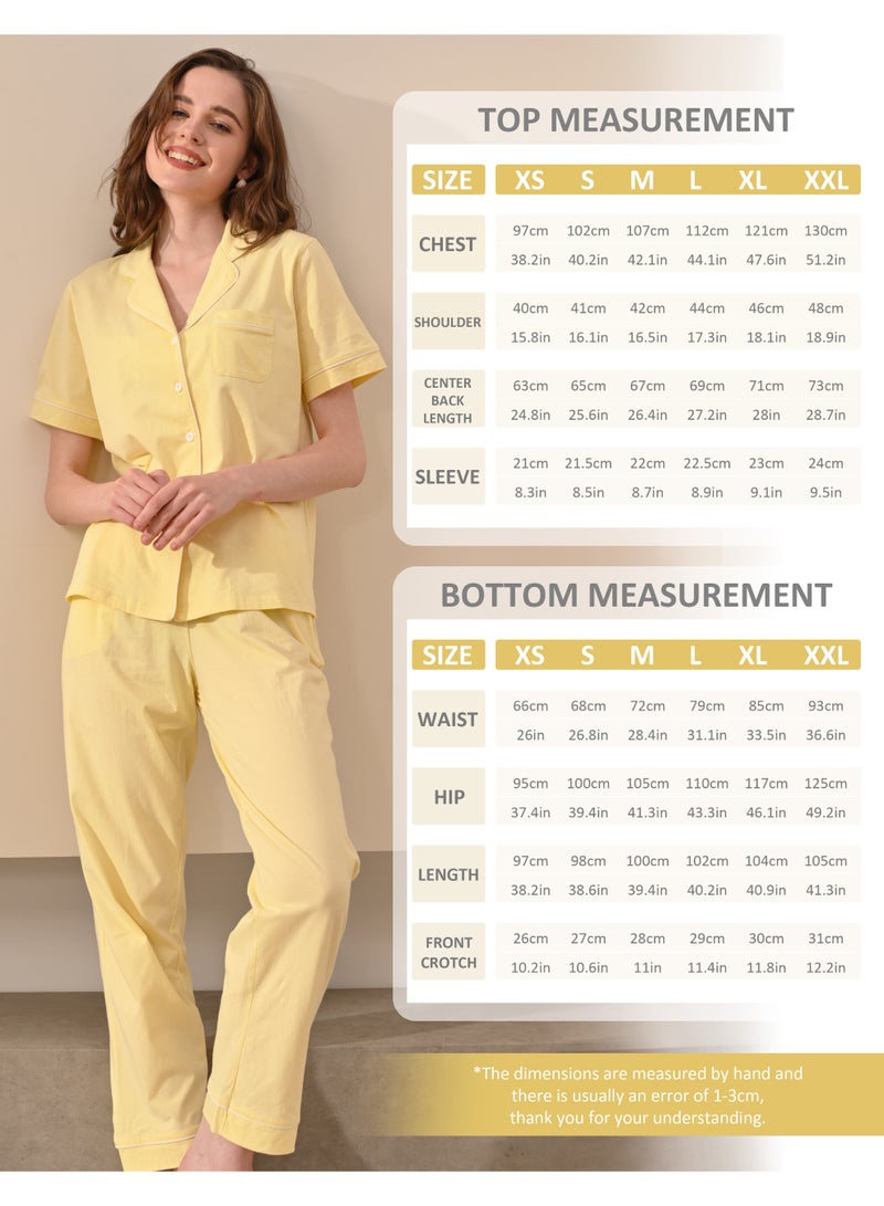 100% Cotton Pajamas for Women Sets 2 Pieces Pjs Button short sleeves with Pockets Soft Sleepwear Loungewear XS-S-M - Image 4