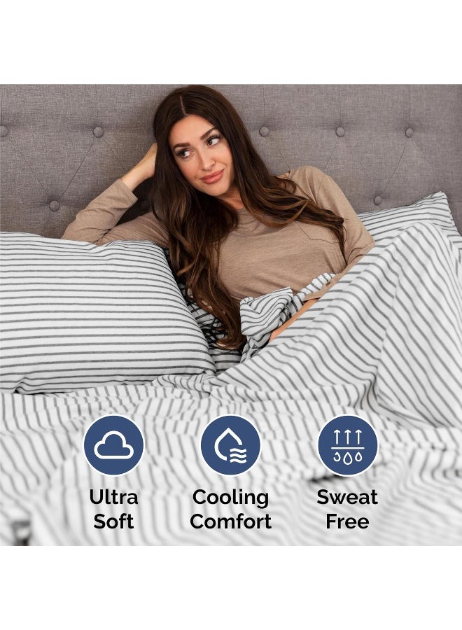 CGK Unlimited Full Size 4 Piece Bedding Sheet Set - Breathable & Cooling Bed Sheets - Hotel Luxury Bed Sheets for Kids, Teens, Women & Men - Deep Pockets, Easy-fit - Soft & Wrinkle Free - Grey Stripes Oeko-Tex Set  - Image 4