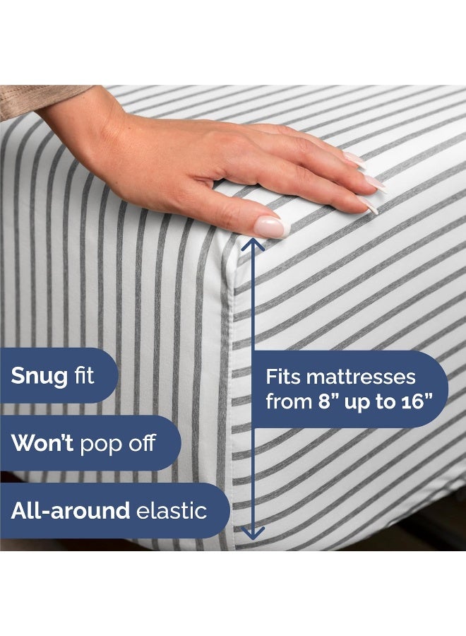 CGK Unlimited Full Size 4 Piece Bedding Sheet Set - Breathable & Cooling Bed Sheets - Hotel Luxury Bed Sheets for Kids, Teens, Women & Men - Deep Pockets, Easy-fit - Soft & Wrinkle Free - Grey Stripes Oeko-Tex Set  - Image 3