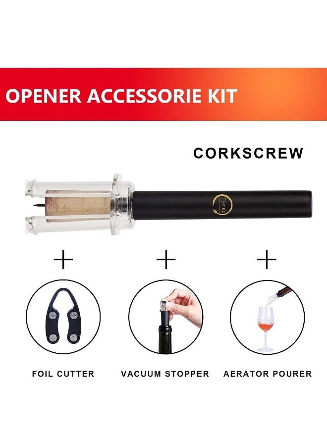 Tyzine Air Pressure Pump Bottle Opener With Foil Cutter, Aerator Pourer, Vacuum Stopper (5Pieces), Simple Cork Remover, Efficient Corkscrew Bottle Opener, Great For Wine Lovers, Perfect Wine Gift  - Image 2
