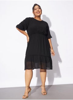 SASSAFRAS Plus Dobby Round Neck A-Line Midi Dress by Styli  - Image 1