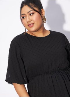 SASSAFRAS Plus Dobby Round Neck A-Line Midi Dress by Styli  - Image 4