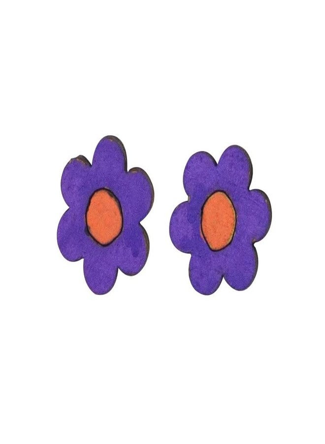 ORENAME Wooden Stud Earrings 1 Pair Set Handmade Wooden Earrings with Ear Backs for Women and Girls Different Shapes and Colors for Girls and Women(Style-6) - Image 1