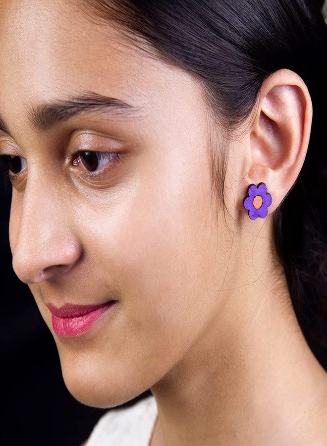 ORENAME Wooden Stud Earrings 1 Pair Set Handmade Wooden Earrings with Ear Backs for Women and Girls Different Shapes and Colors for Girls and Women(Style-6) - Image 4