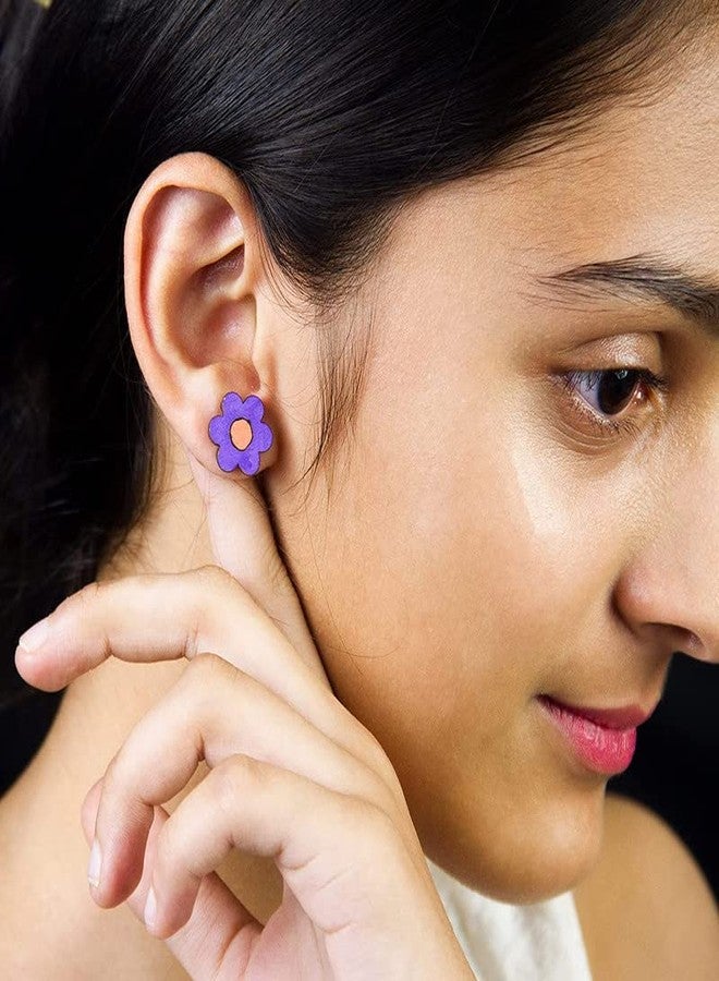 ORENAME Wooden Stud Earrings 1 Pair Set Handmade Wooden Earrings with Ear Backs for Women and Girls Different Shapes and Colors for Girls and Women(Style-6) - Image 3