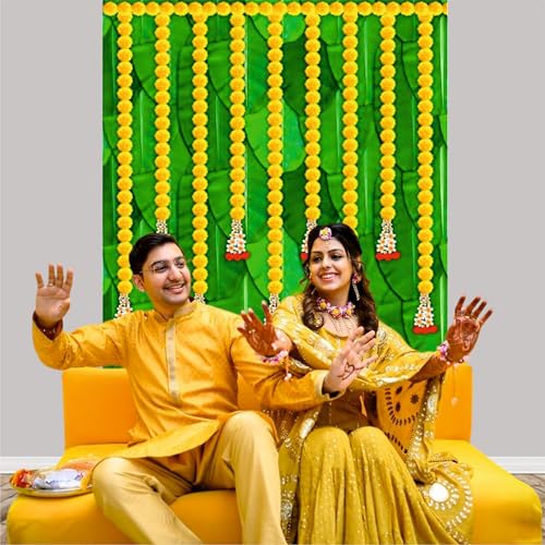 Party Baazaar Puja Decoration Items Background | Ganesh Puja Decoration Backdrop | Pooja Backdrop Cloth (Pack of 1, Multicolor, Size: 8x5 Feet) - Image 3